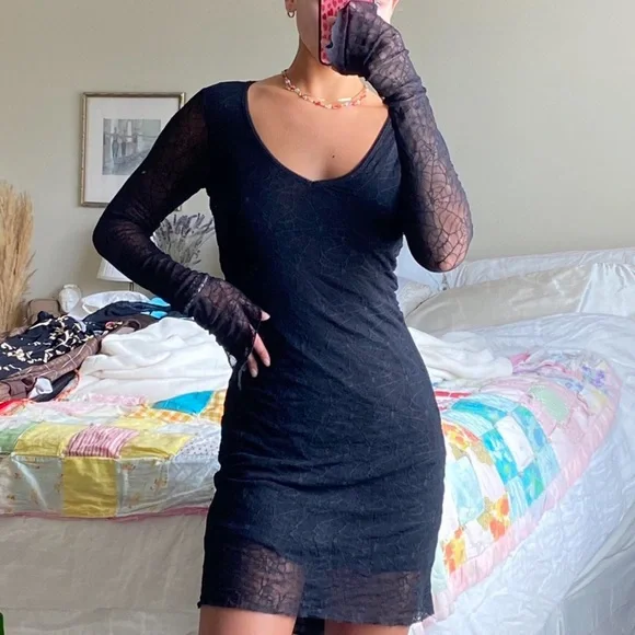 vintage lipservice spider mesh midi goth dress - Picture 2 of 4